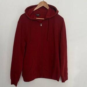 George Women Red Hooded Zip Up Pockets Long Sleeves Hoodie Size M